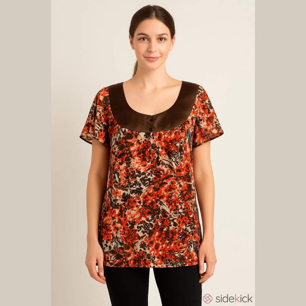 Bay Studio 2X Coral & Brown Short Sleeve Pull Over Top